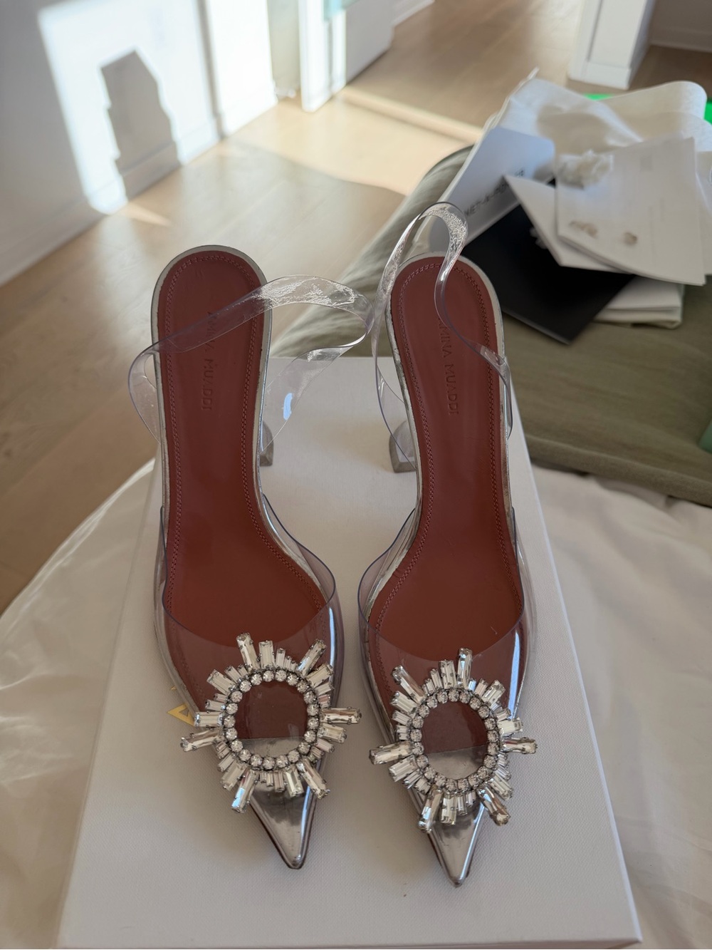 Amina Muaddi Begum Glass Sling 95 Pumps